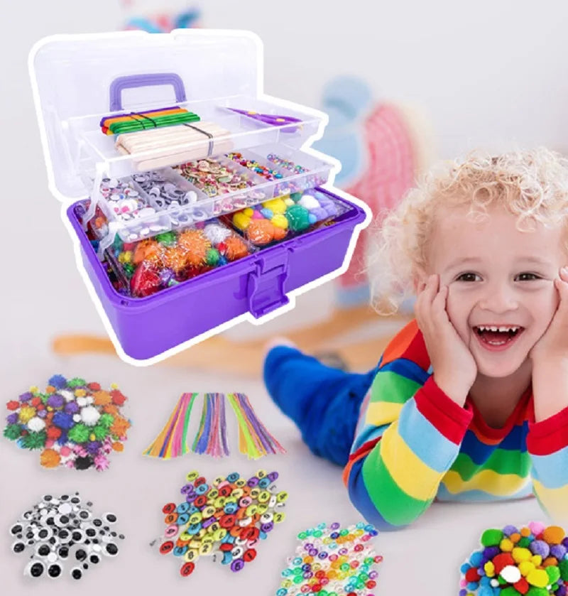 Toys 1500Pc Colour DIY Kid Tinkering Craft Kit Set Glitter Crystal Stick Pipe Cleaner Storage Art Supply for Girl Gift Educational Toy