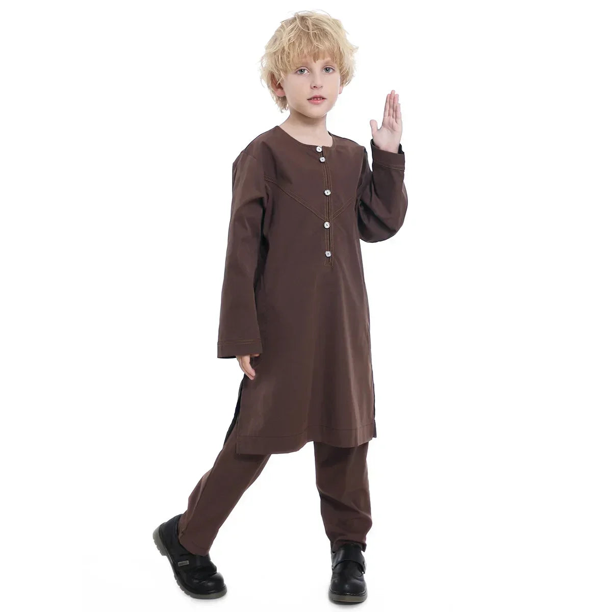 Muslim family    Muslim Kids Jubba Thobe Arab Boy Thobe Children Abaya Ramadan Dress Pant Set 2 Piece Caftan Robe Kaftan Musulman Ensembles