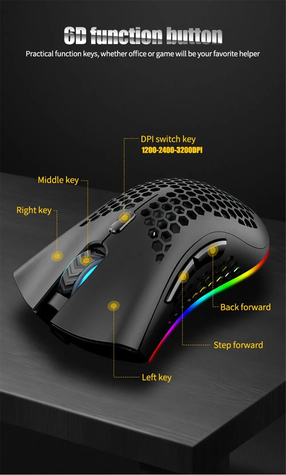 Laptop  MZX Rechargeable Wireless Mouse 2.4G RGB Light Ergonomics USB Charging Gaming Mice for Mac Desktop PC Computer Notebook Laptop