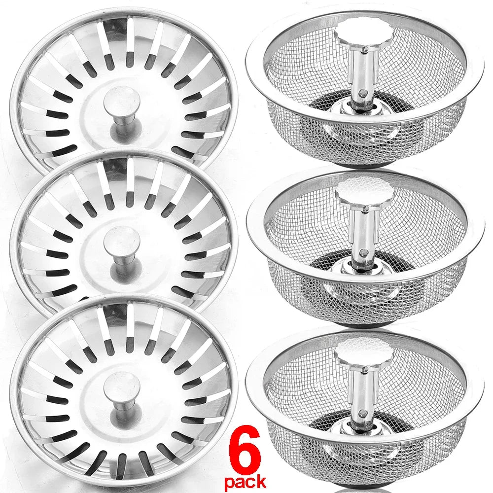 kitchen  Wholesale Kitchen Sink Strainers with Handle Stopper Sink Drain Basket Stainless Steel Mesh Filter Waste Hole Trap Strainer