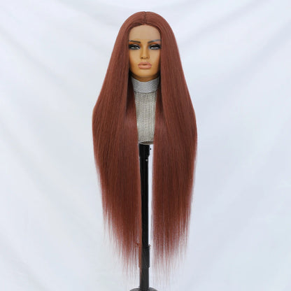 Crown & Glory Wigs  40 Inch Straight Lace Front Synthetic Wig T-Part 13x4x1 Long Lace Wigs Heat-resistant Fiber Copper Lace Frontal Wigs