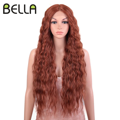 Crown & Glory Wigs  BELLA Lace Wigs Synthetic Deep Wave Curly Synthetic Lace Front Wig Blonde Wig Pink 30 Inch Hair Wigs For Black Women Cosplay