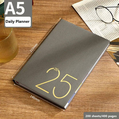 Odds 2025 Planner A5 Notebook 365 Daily Agenda Time Management Book One Page Per Day PU Cover Water Resistant Thick Paper for Work