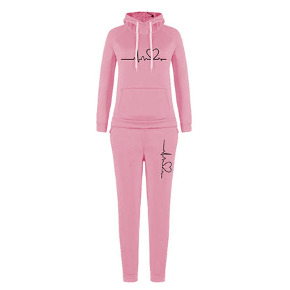 Woman clothing    Fashion Women's Hoodie Set Printed Pullover Hoodie Sweatwear Set Hoodie and Pants Two Piece Jogger Set