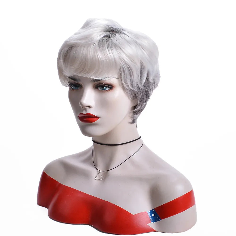 Crown & Glory Wigs Synthetic Wig European and American Women's Hair Short Wigs Puffy Chemical Fiber Fashion Head Cover with Bangs