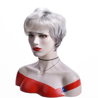 Crown & Glory Wigs Synthetic Wig European and American Women's Hair Short Wigs Puffy Chemical Fiber Fashion Head Cover with Bangs