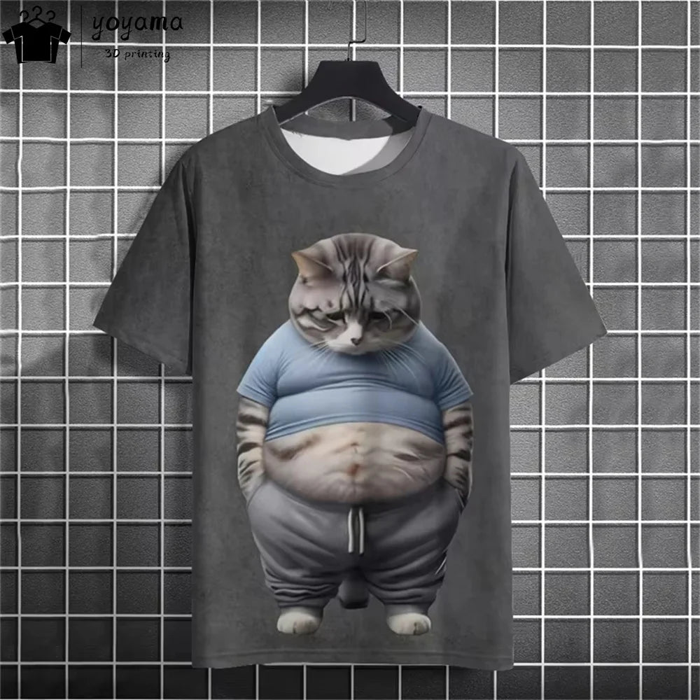 Men clothing  Funny Fat Cat Graphic T shirts Short Sleeve