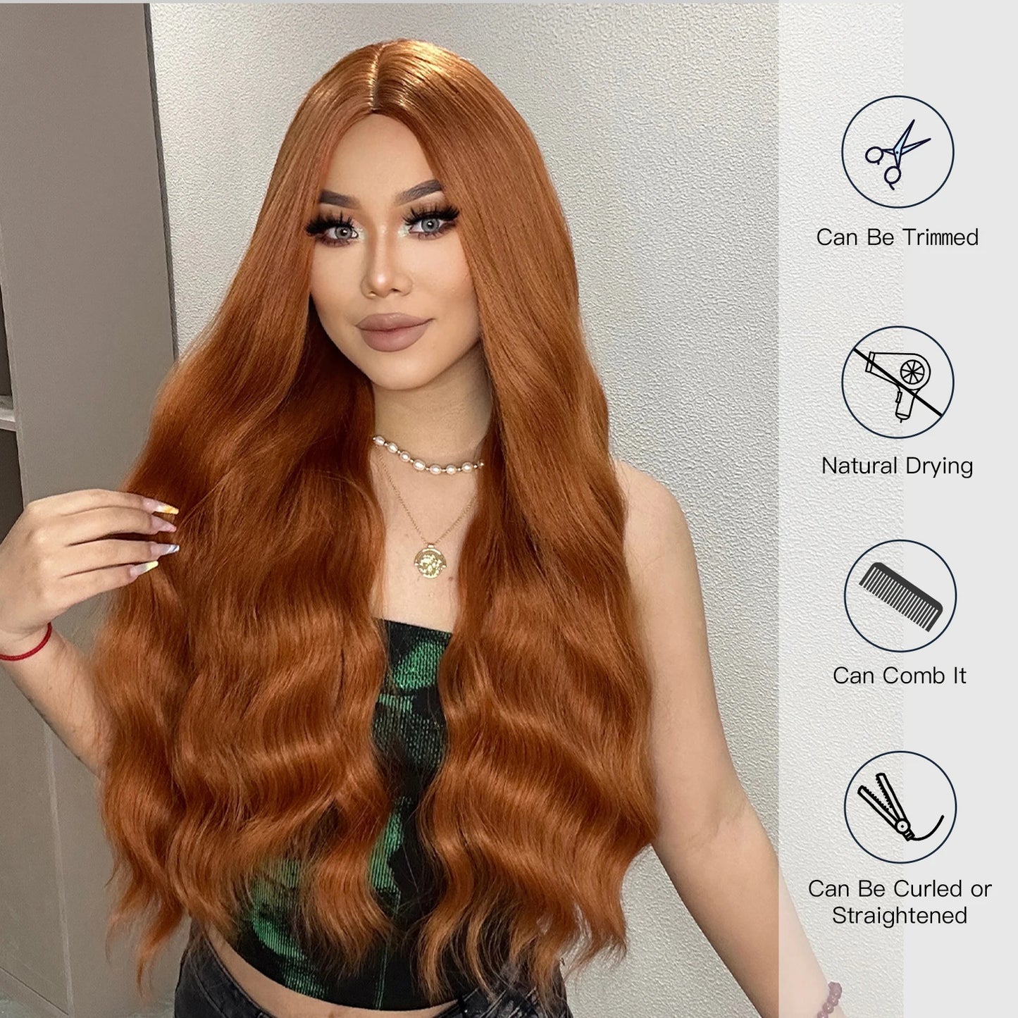 Crown & Glory Wigs   Ginger Synthetic Wig Curly Long Body Wavy Orange Colorful Cosplay Wigs for Women Daliy Party Use Fake hair Heat Resistant