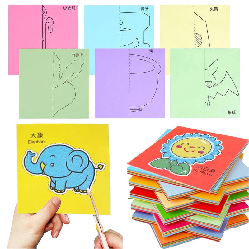 Toys 48/96pcs Children Paper Cuttings Toys Handmade DIY Material Puzzle Early Education Toy Art Supply Handicrafts with Scissors TMZ