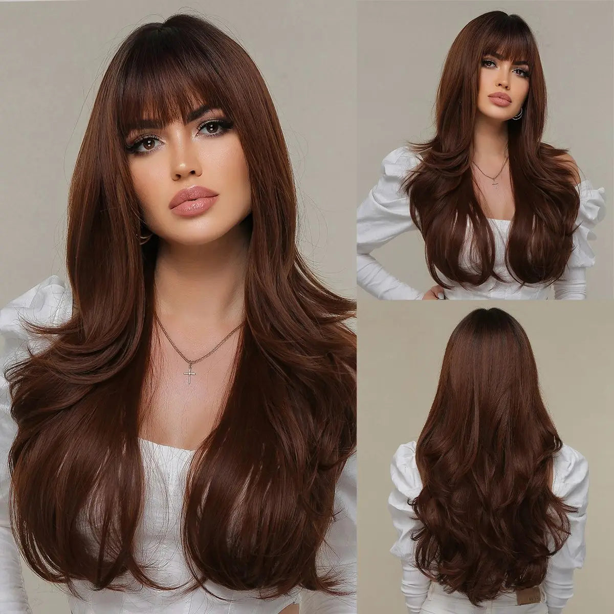 Crown & Glory Wigs HENRY MARGU Burgundy Long Wavy Wigs Wine Red Wig with Bangs for Women Daily Synthetic Hair Cosplay Wig Heat Resistant Fiber