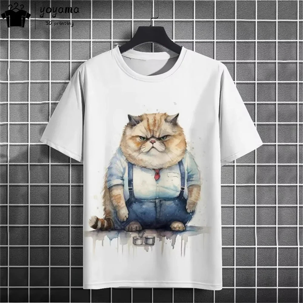 Men clothing  Funny Fat Cat Graphic T shirts Short Sleeve