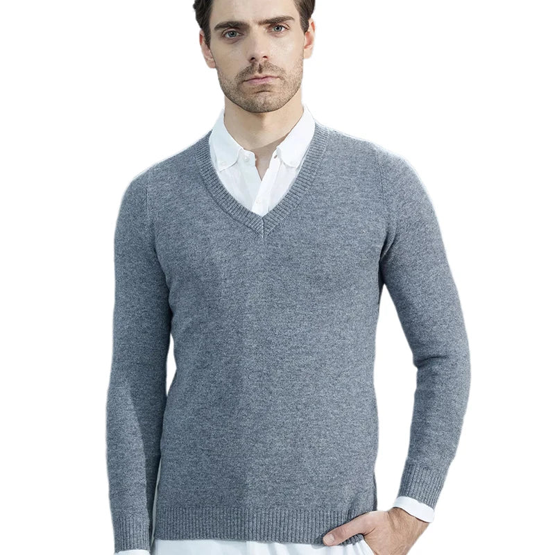 Muslim family   Cashmere Sweater Men Knitted Sweaters 100% Pure Merino Wool V-Neck Long-Sleeve Thick Pullover Winter Autumn Male Jumper Clothing