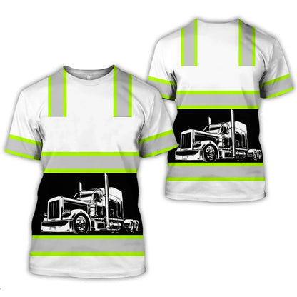 Men clothing  Work Wear Summer Breathable Men's T-shirt 3D Printed Style Truck Driver Safe Transport Work Uniform