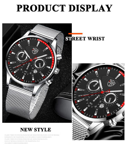 Jewellery  Mens Fashion  Watches Men Business Casual Quartz Wrist Watch Luxury Silver Stainless Steel