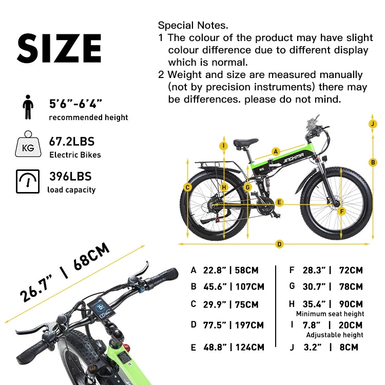 Outdoor  JINGHMA NEW R5 1000W Electric Bicycle 26 Inch Men's Bike 4.0 Fat Tires Ebike 48V 14AH Lithium Battery 45KM/H Mountain Motorcycl