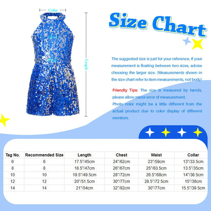 Girl clothing Kids Girls Shiny Sequin Halter Party Bodysuit Christmas Birthday Wedding Evening Costume Jazz Dance Stage Performance Jumpsuit