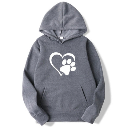 Woman clothing   New Cute Dog Paw and Heart Shape Print Hoodies Women Casual Long Sleeve Hoodies Autumn Winter Pullovers Plus Size