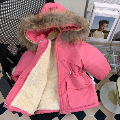 Girl clothing 2024 Winter Girls 3-10 Years Fashion Fur Hoode Thick Warm Fleece Jacket Kids Coat Outerwear Two Colors