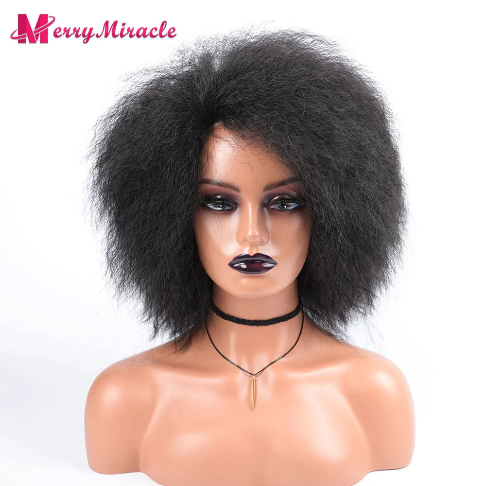 Crown & Glory Wigs  Short Fluffy Straight Synthetic Wig for  Women Kinky Straight Hair Natural Colour Afro Wigs for Women