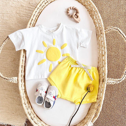 Girl clothing Toddler Boys Outfit Baby Clothes Set Newborn Baby Summer Clothing Cotton Girl Suit Sun Flower Print T-shirt+Beach Shorts