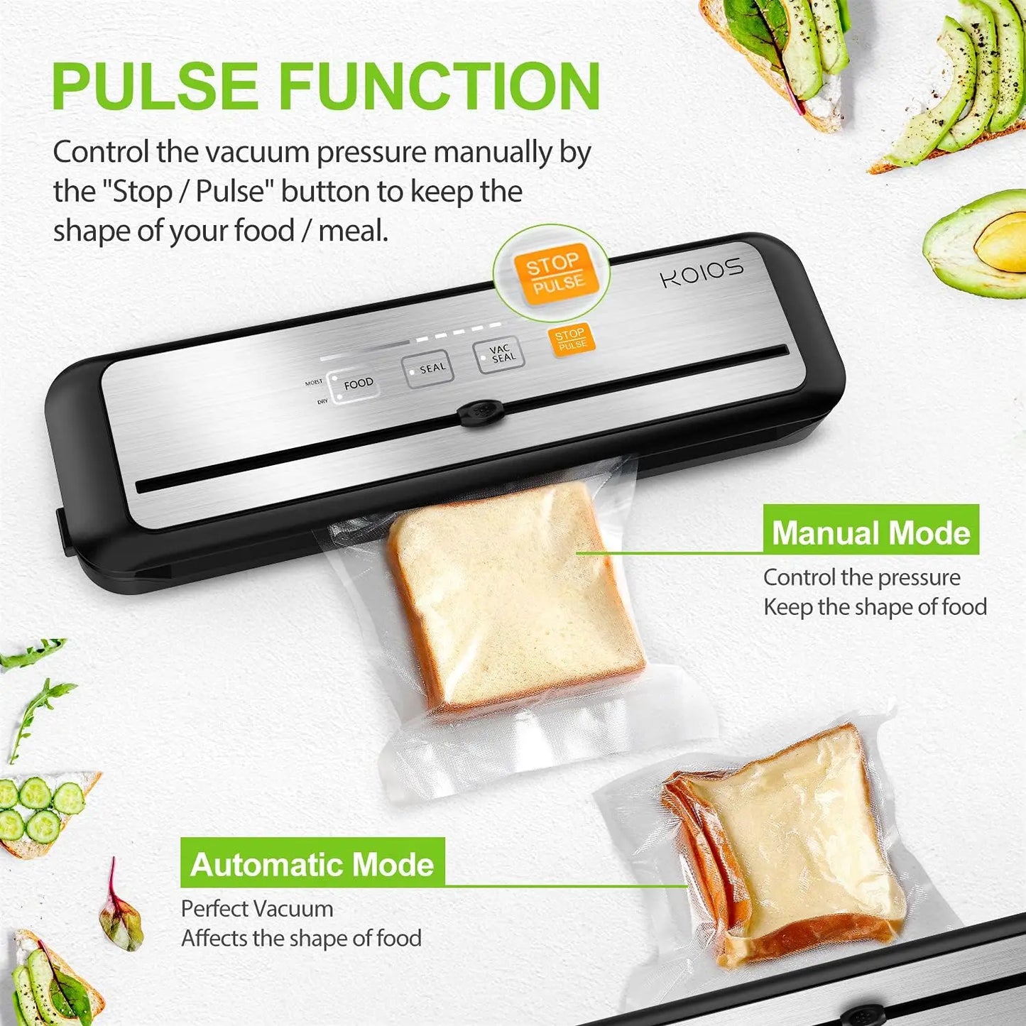 Kitchen  Vacuum Sealer Machine, 90Kpa Automatic Food Sealer with Cutter, 8-in-1 Food Vacuum Machine, Pulse Function, Dry&Moist Modes