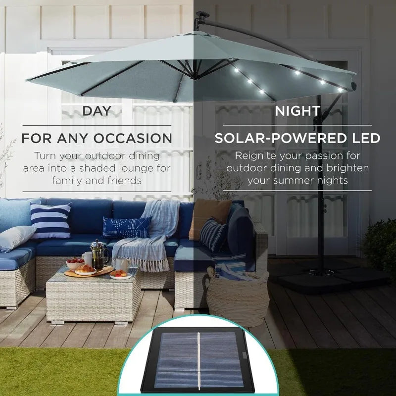 Outdoor 10ft Solar LED Offset Hanging Market Patio Umbrella for Backyard, Poolside, Lawn and Garden w/Easy Tilt Adjustment