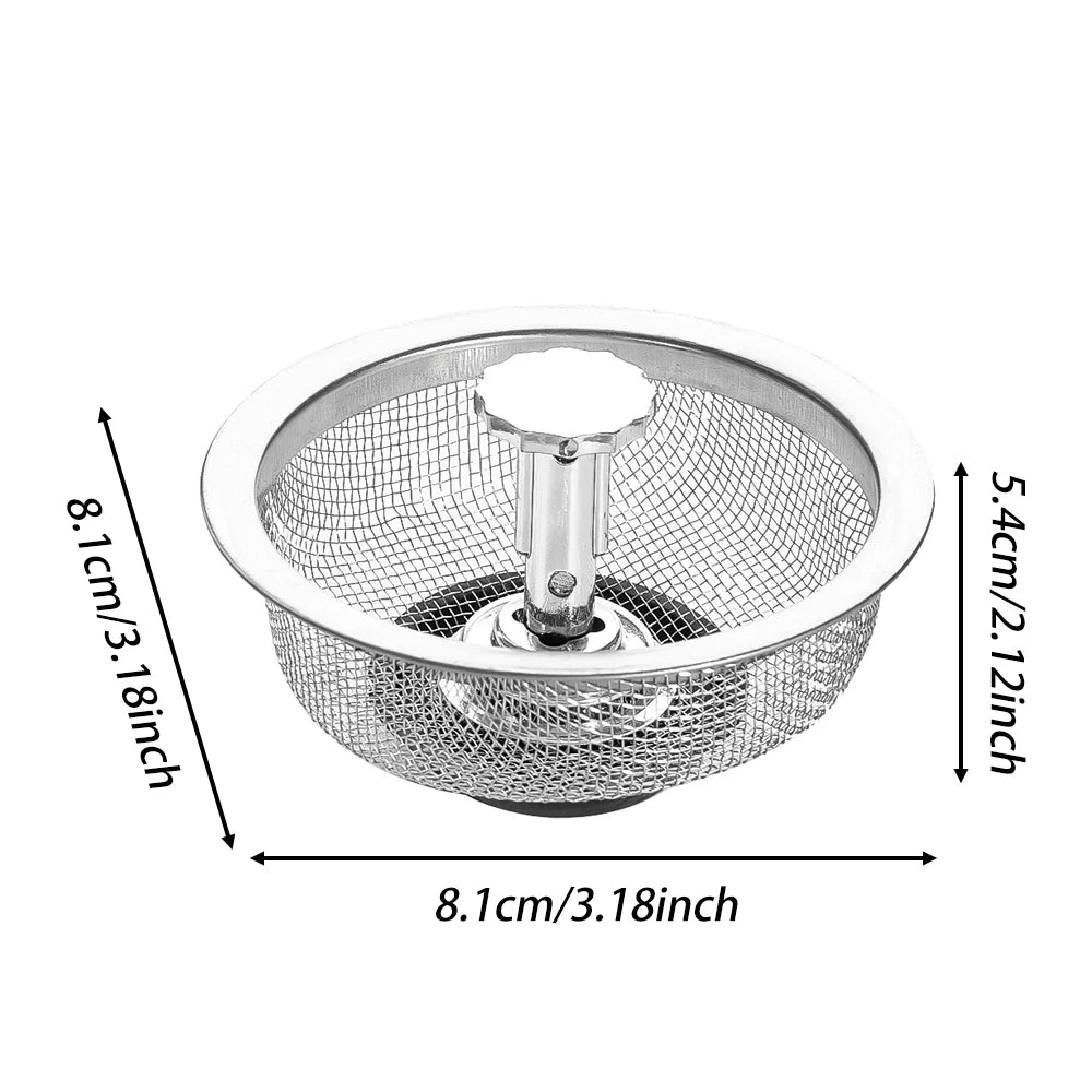 kitchen  Wholesale Kitchen Sink Strainers with Handle Stopper Sink Drain Basket Stainless Steel Mesh Filter Waste Hole Trap Strainer