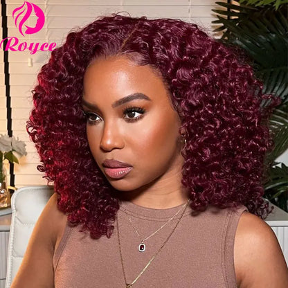 Crown & Glory Wigs  Short Bob Wigs 99J Kinky Curly Bob Wig Lace Front Human Hair Wigs For Women 13x4 Red Burgundy Lace Wig 4x4 Lace Closure Wig