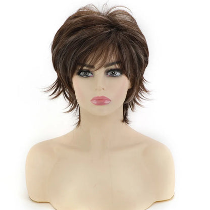 Crown & Glory Wigs Synthetic Wig European and American Women's Hair Short Wigs Puffy Chemical Fiber Fashion Head Cover with Bangs