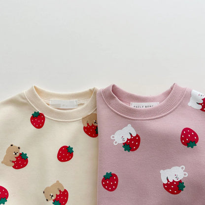 Boy clothing Spring & Autumn Cute Set Baby Girls Fashion Strawberries Pullover Tops + Cotton Sweatpants Boys 2pcs Suit High Quality Tracksuit