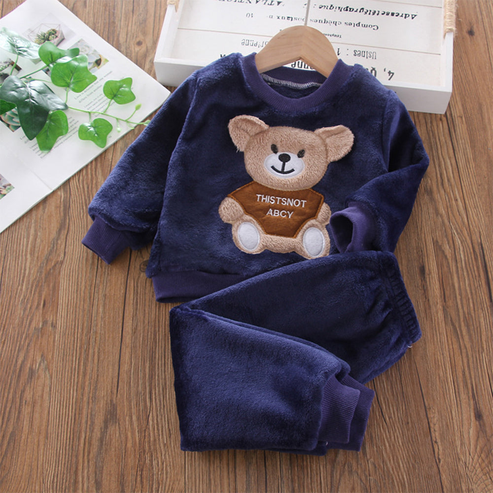 Girl clothing Bear Leader Girls Sets Winter Flannel Homewear Set Long-sleeved Bear Patch Cloth Hoodie Pants Autumn and Winter Warm Boy 2pc Set