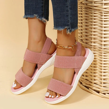 Woman shoes   Casual and Comfortable All-match Hollow Elastic Band Buckle Trifle Bottom Women's Sandals Solid Color Plus Size Women's Sandals