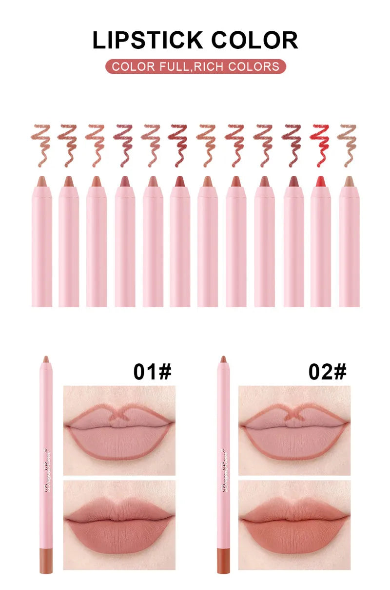 Makeup and face Lip Liner Pen Waterproof Matte 12 Color Outline Lip Shape Lip Plumper Lipstick Pencil Lasting Non-fading Velvet Lip-Liner Makeup