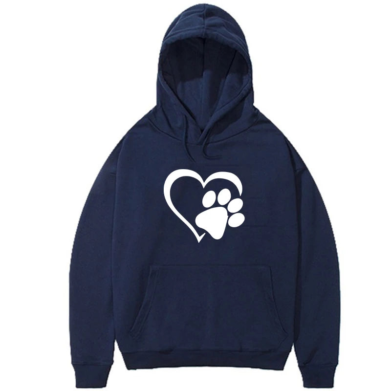 Woman clothing   New Cute Dog Paw and Heart Shape Print Hoodies Women Casual Long Sleeve Hoodies Autumn Winter Pullovers Plus Size