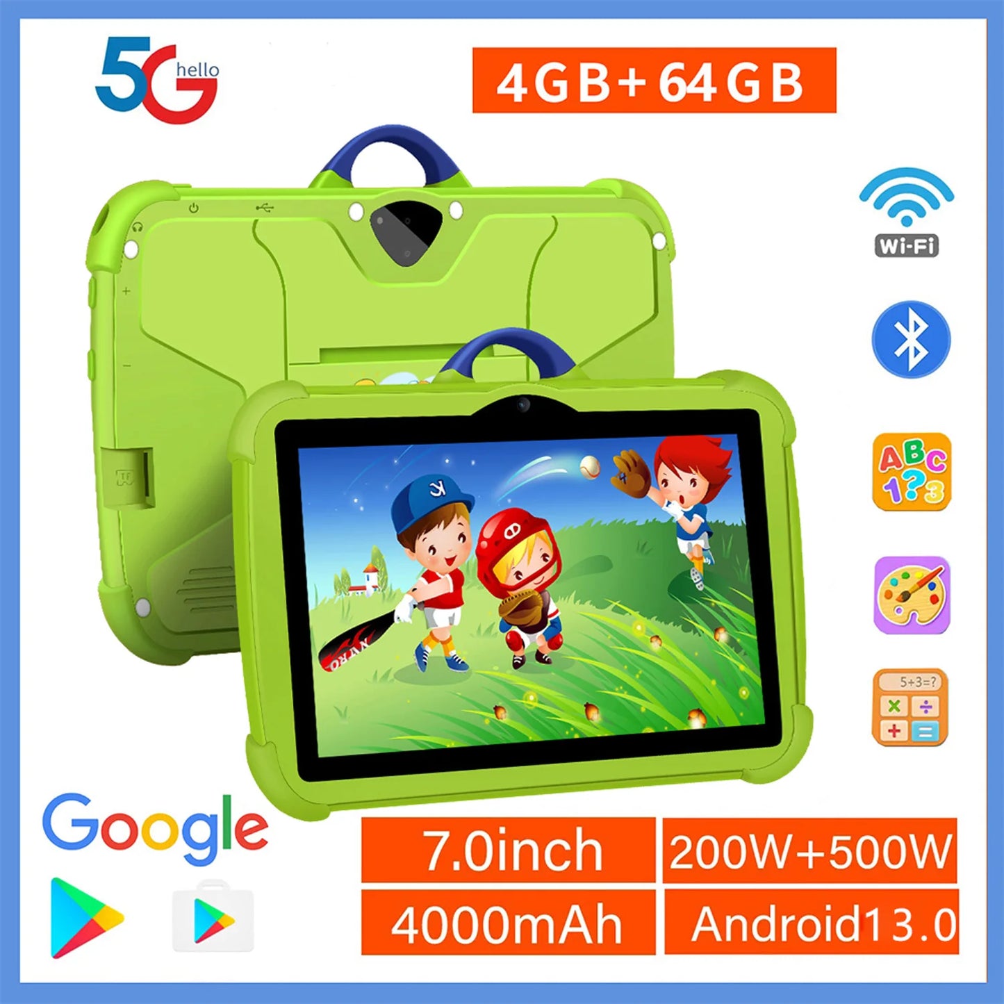 Mobile   7 Inch 5G WiFi Tablet Pc Octa Core Google Version Study Education Kids Tablets 4GB RAM 64GB ROM Dual BOW Cameras Children's Gift