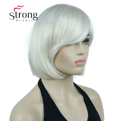 Crown & Glory Wigs Strong Beauty Women's Brown Short Straight Bob Wig with Side Bangs Synthetic Full Hair Wigs Heat Resistant