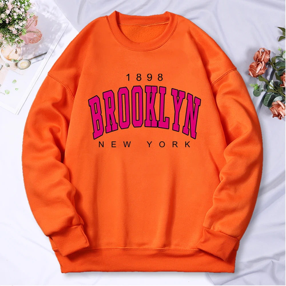 Woman clothing   Brooklyn New York Printing Tracksuit Women Classic Retro Fashion Hooded Fleece Warm Casual Clothes Loose Oversize Hoodies