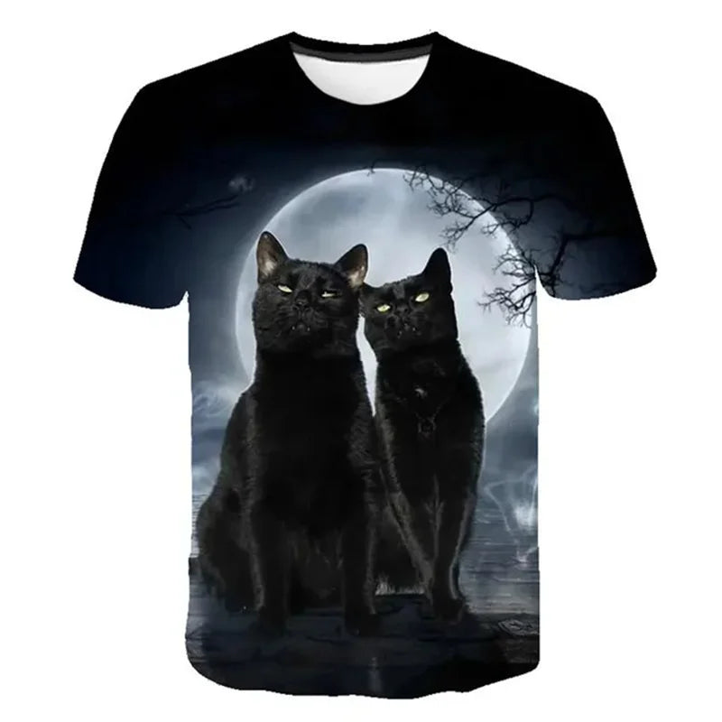 Woman clothing  3D Printed Mysterious Cat T-Shirt For Women Men Cute Animal Graphic T Shirts Summer Fashion Loose Tees Short Sleeves O-Neck Tops