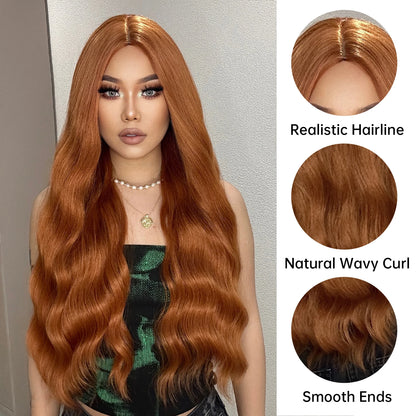 Crown & Glory Wigs   Ginger Synthetic Wig Curly Long Body Wavy Orange Colorful Cosplay Wigs for Women Daliy Party Use Fake hair Heat Resistant