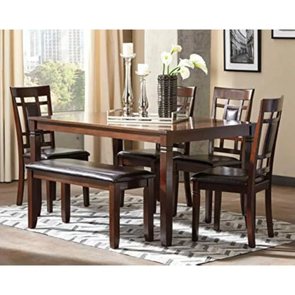 Living Room Bennox Dining Room Set, Includes Table, 4 18" Chairs & Bench, Brown