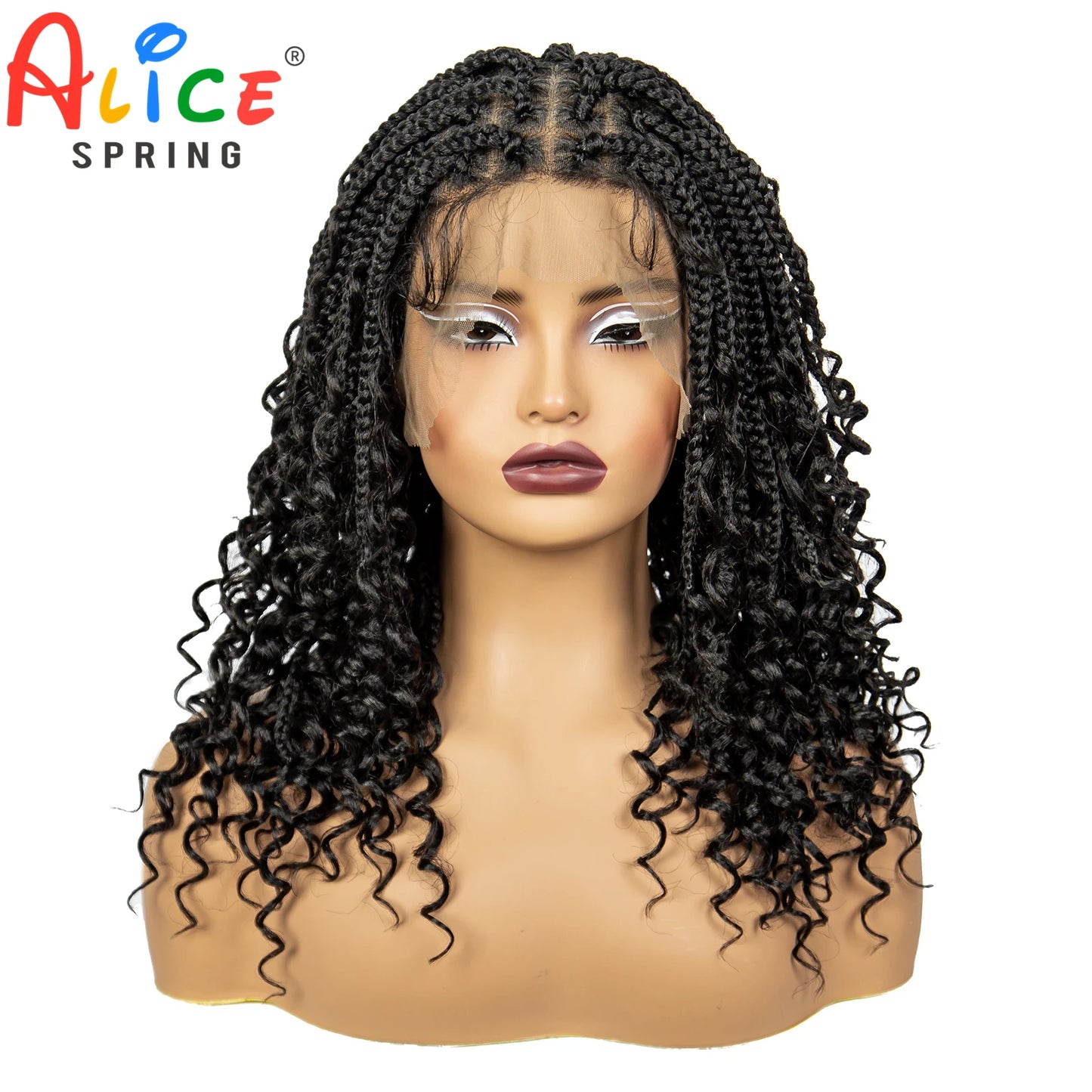 Crown & Glory Wigs  Full Lace Braided Lace Wigs Synthetic Knotless Box Braided Lace Wig with Curly Ends for Black Women Kinky Curly Braided Bob Wig