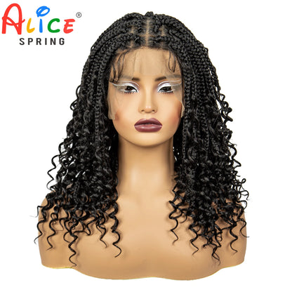 Crown & Glory Wigs  Full Lace Braided Lace Wigs Synthetic Knotless Box Braided Lace Wig with Curly Ends for Black Women Kinky Curly Braided Bob Wig