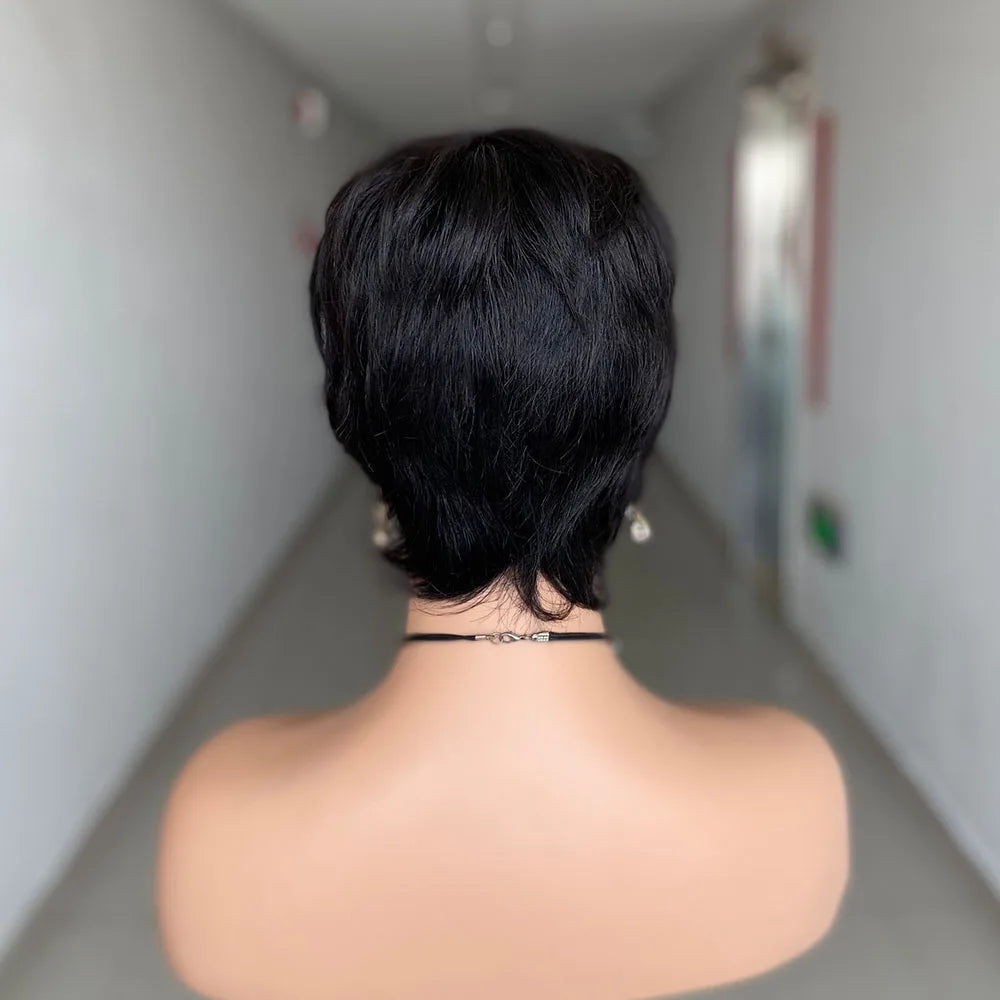 Crown & Glory Wigs  Short Pixie Cut Wig Human Hair Ready to Wear Brazilian Human Hair Wigs for Women Black Color Full Machine Short Straight Wigs