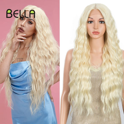 Crown & Glory Wigs  BELLA Lace Wigs Synthetic Deep Wave Curly Synthetic Lace Front Wig Blonde Wig Pink 30 Inch Hair Wigs For Black Women Cosplay