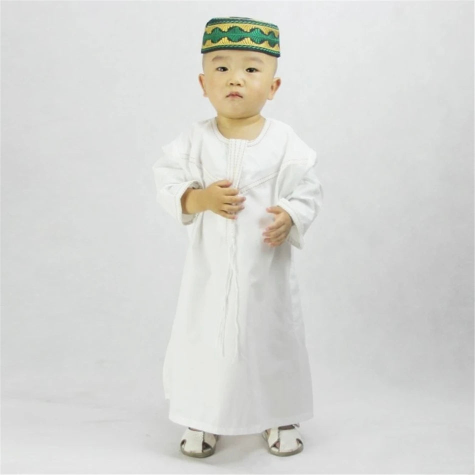 Muslim family   Eid Ramadan Kids Jubba Thobe Muslim Clothing Islamic Abaya Dubai Kaftan Mubarak Prayer Toddler 1-3 Years Old Boys Robes 70-100CM