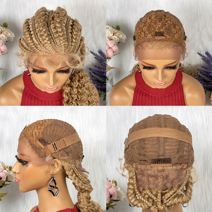 Crown & Glory Wigs  28 Inch Blonde Colour Synthetic Lace Front Braided Wigs for Black Women Crochets Braids Hair Wig Pre Plucked with Baby Hair