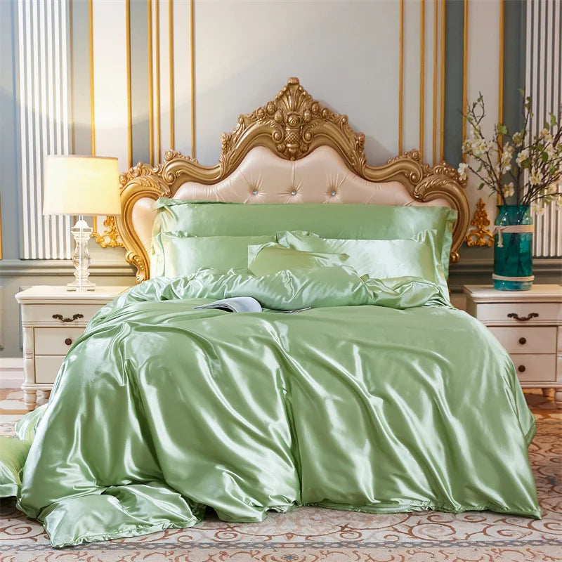 Bedroom  High End Home Emulation Silk Satin Bedding Set Luxury Single Double Duvet Cover Set High Quality King Queen Size Bedding Sets