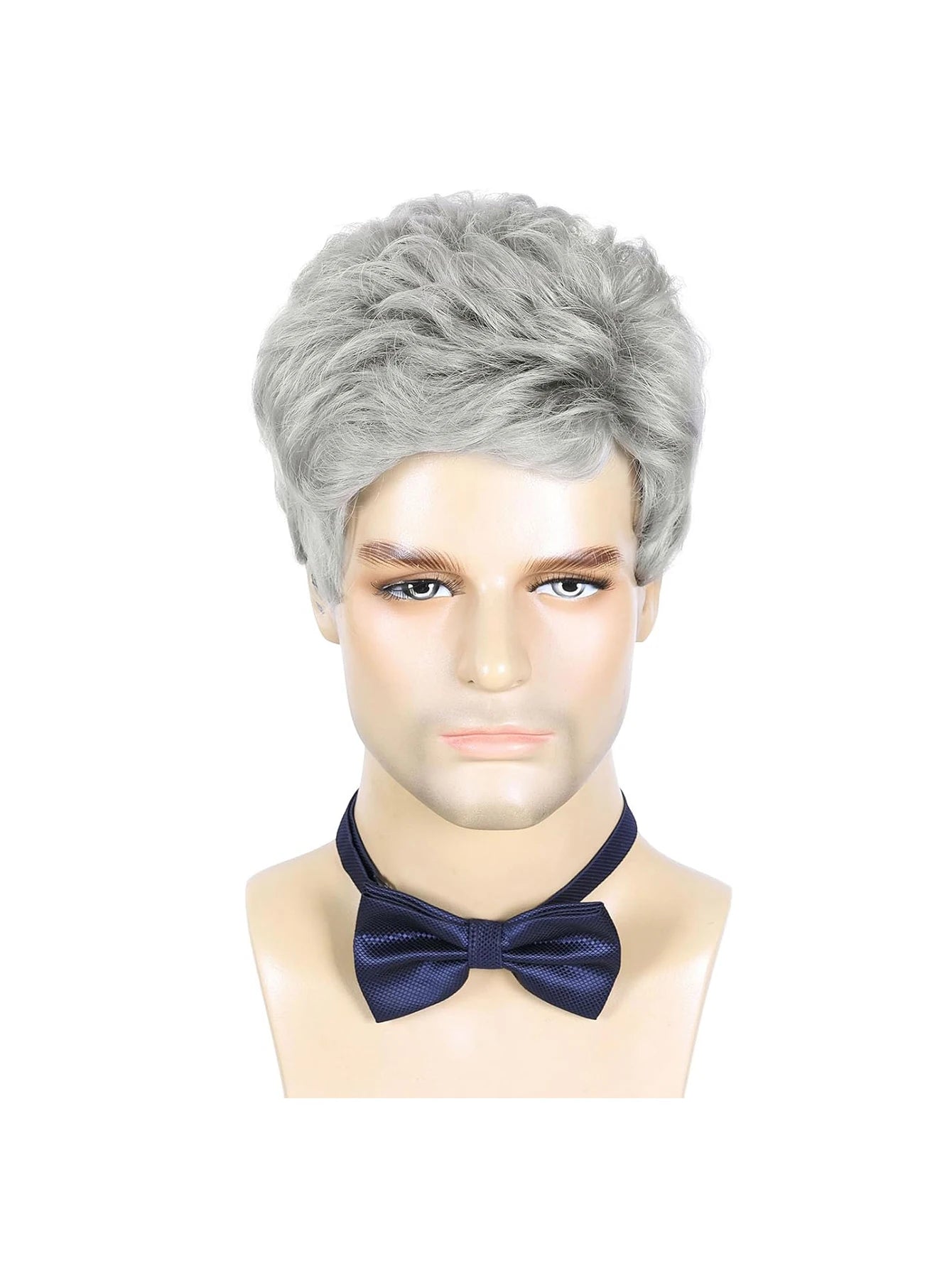 Men’s Curly Short Silver Wig – Synthetic, 180% Density, Heat-Resistant for Cosplay & Daily Use/Crown & Glory Wigs