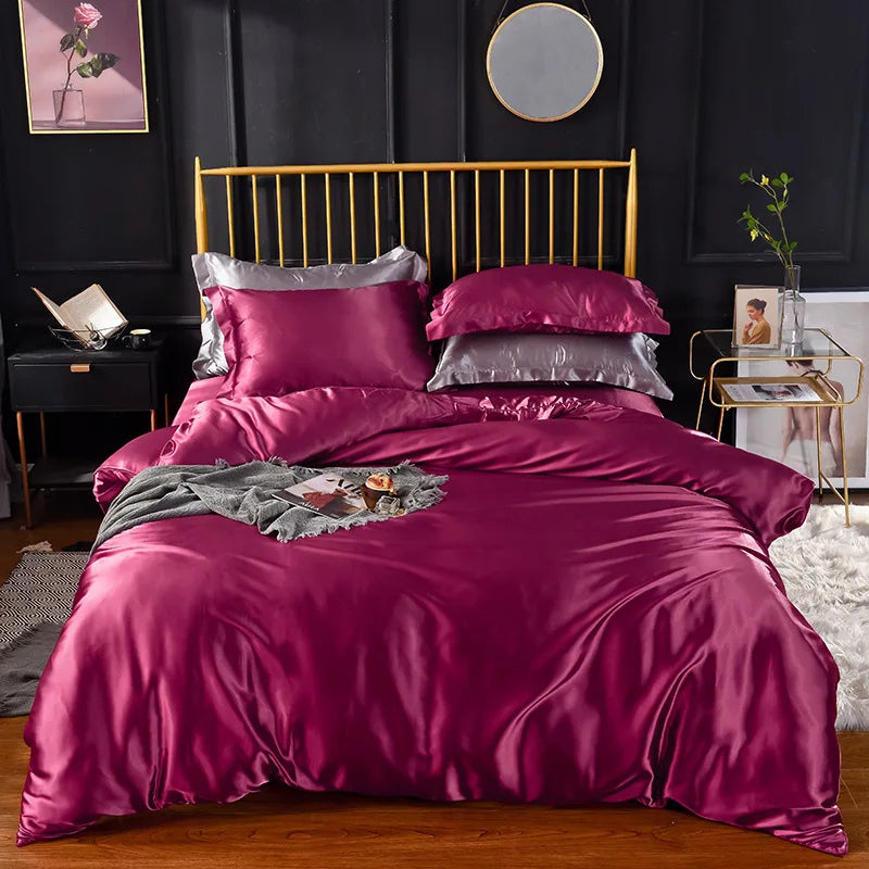 Bedroom  High End Home Emulation Silk Satin Bedding Set Luxury Single Double Duvet Cover Set High Quality King Queen Size Bedding Sets