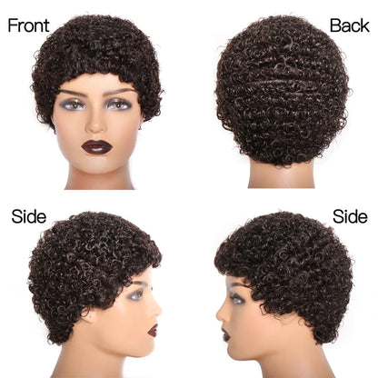 Crown & Glory Wigs Short Curly 99J Wig For Woman 100% Human Hair Wigs Full Machine Made Pixie Curl Kinky Curly Wigs